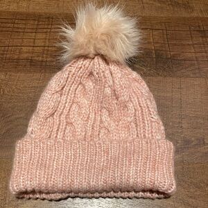 LOFT Blush Knit Beanie with Pom-Pom NEW